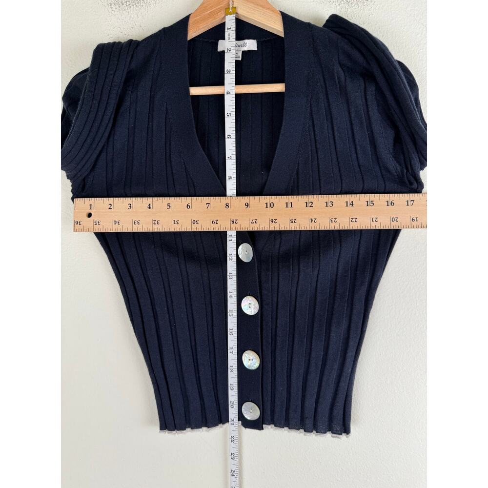 Madewell Tipped Merino Wool Silk Ribbed Cardigan Navy Medium - Picture 13 of 14